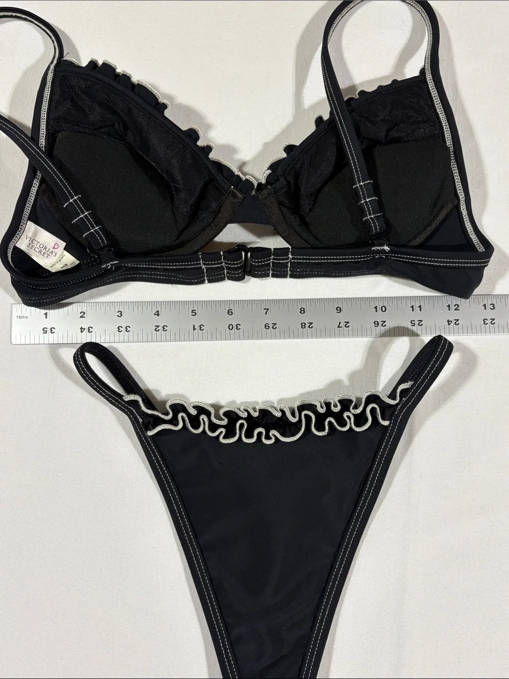 Victoria’s Secret Black Ruffle Trim Underwire Bikini Set - Swimsuit 34B Medium